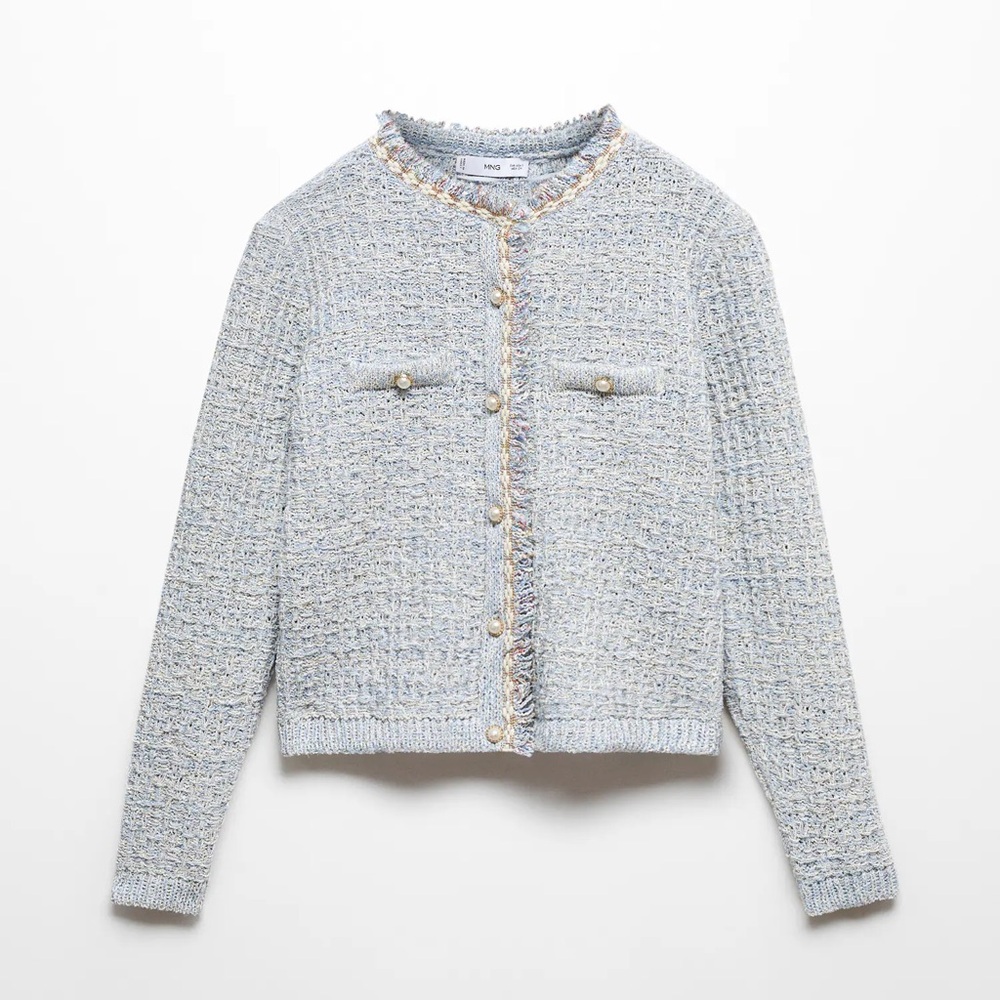 Mango Tweed Cardigan with Jewel Buttons